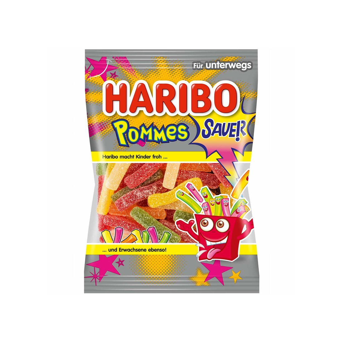 Haribo Pommes Sauer Saure gezuckerte Fruchtgummi Pommes 100g