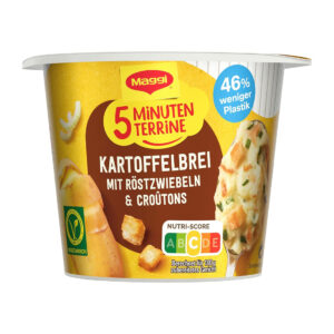 Maggi 5 Minuten Terrine Kartoffelbrei mit Röstzwiebeln & Croutons