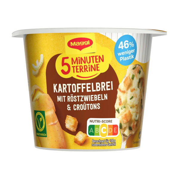 Maggi 5 Minuten Terrine Kartoffelbrei mit Röstzwiebeln & Croutons