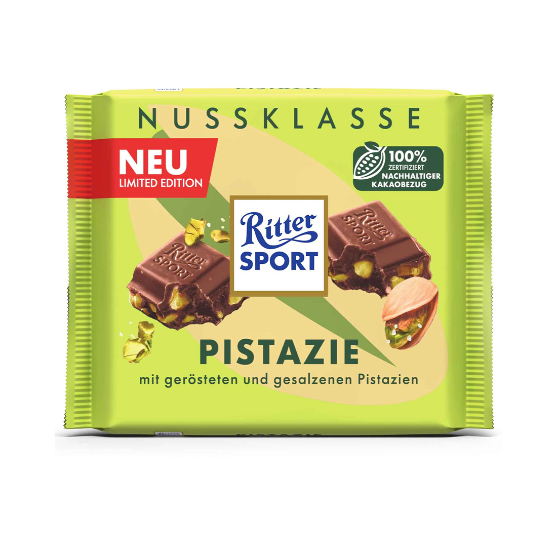 Ritter Sport Nussklasse Pistazie Vollmilchschokolade Packung 100g