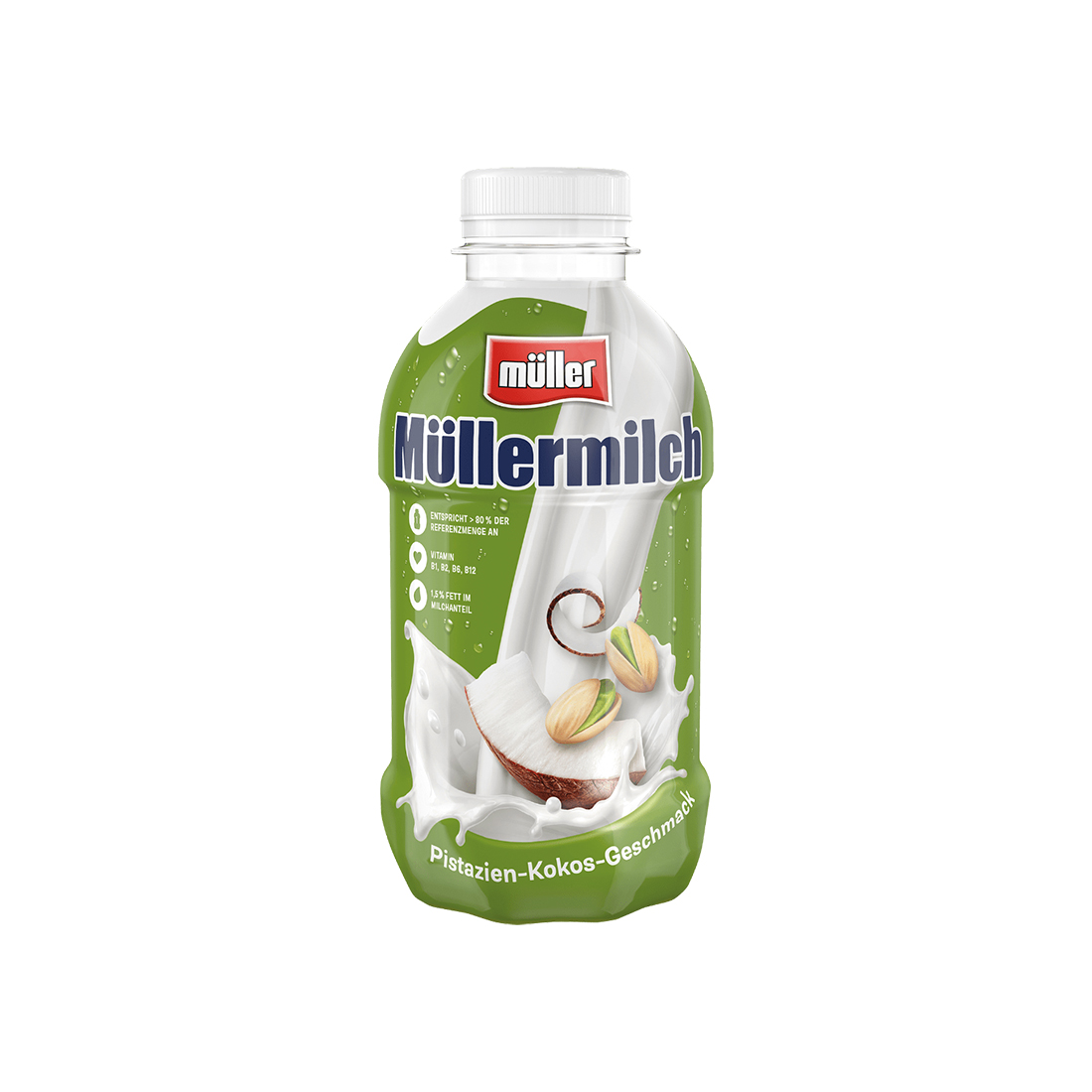 müller Müllermilch 1,5 % Pistazie-Cocos PET-Flasche gekühlt - 400 ml Flasche